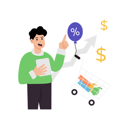 Man telling about shopping price increase  Illustration