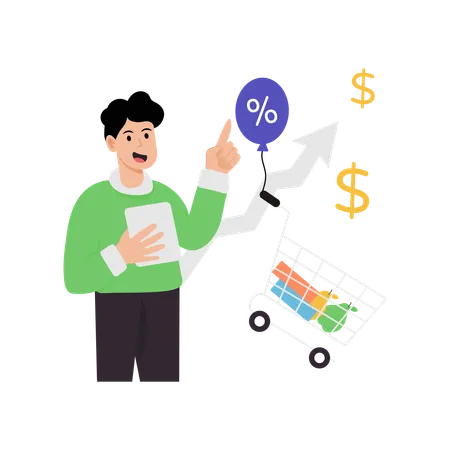 Man telling about shopping price increase  Illustration