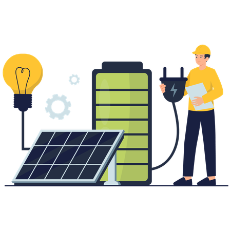 Man telling about solar Battery Charging  Illustration