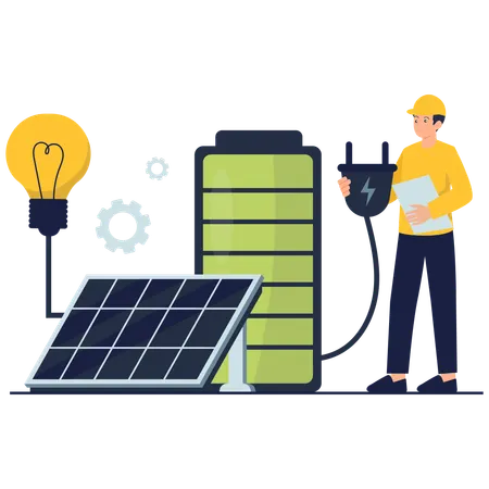 Man telling about solar Battery Charging  Illustration