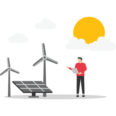 Man telling about solar energy  Illustration