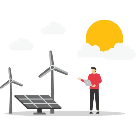 Man telling about solar energy  Illustration