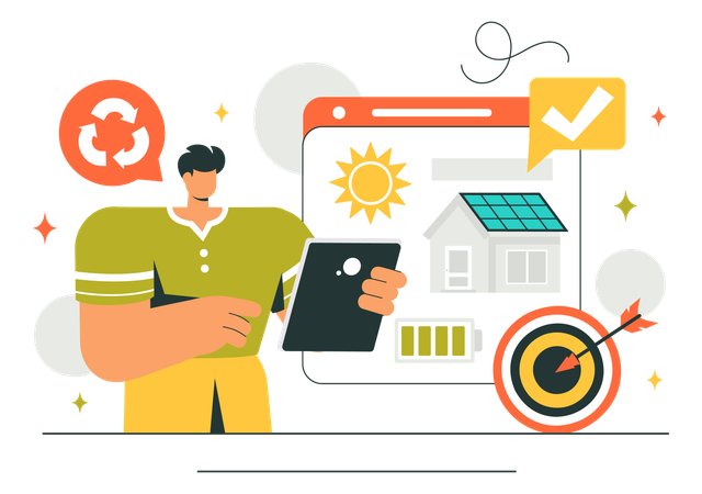 Man telling about solar energy  Illustration