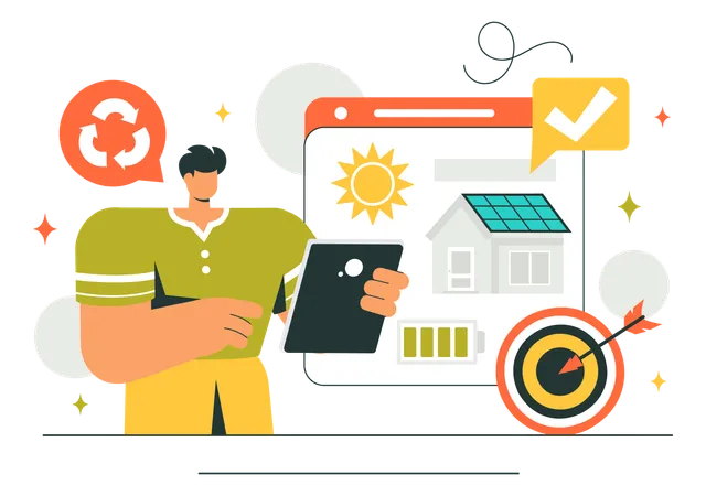 Man telling about solar energy  Illustration