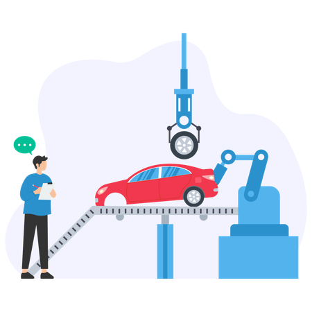 Man telling about vehicle production  Illustration