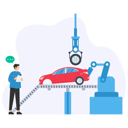 Man telling about vehicle production  Illustration