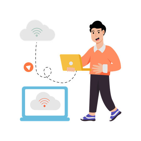 Man telling about wireless cloud service  Illustration