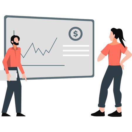 Man telling earnings ratio by graph  Illustration