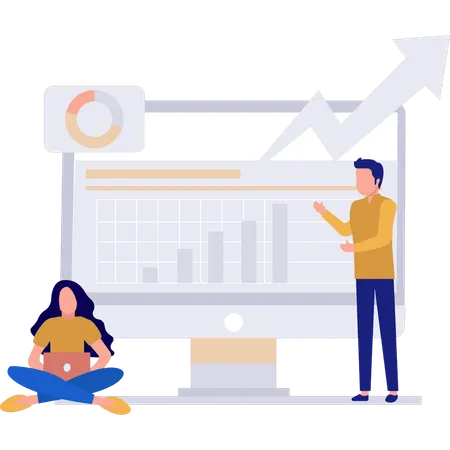 Man telling girl about graphs  Illustration