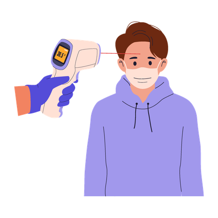 Man Temperature Screening with Infrared Thermometer  Illustration