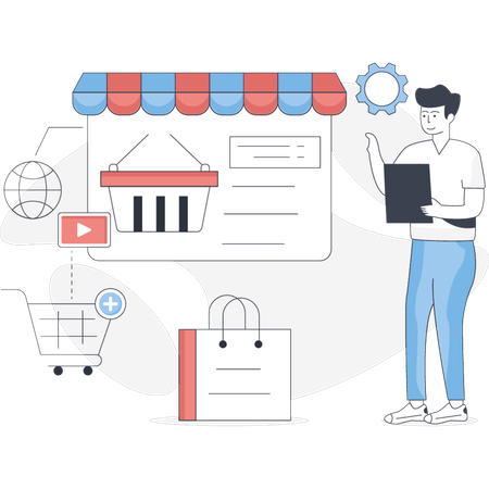 Man testing online shopping  Illustration