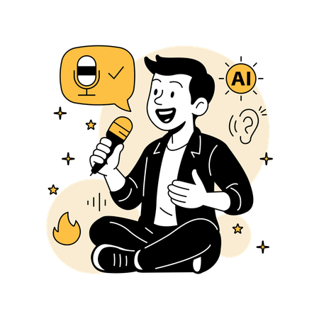 Man Testing Voice Recognition AI  Illustration