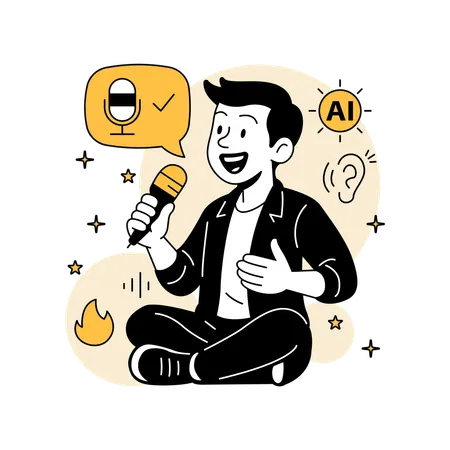 Man Testing Voice Recognition AI  Illustration