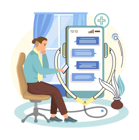 Online Medical Services Mobile Application Consultation And Prescription Medicine Professional Doctor Connecting And Giving Consultation For Patient Anywhere Telemedicine Metaphor Health Care Program Illustration