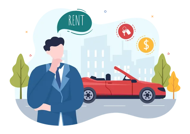 Man think of renting a car on rent Illustration