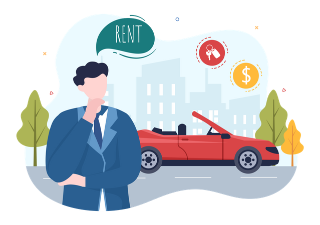 Man think of renting a car on rent  Illustration