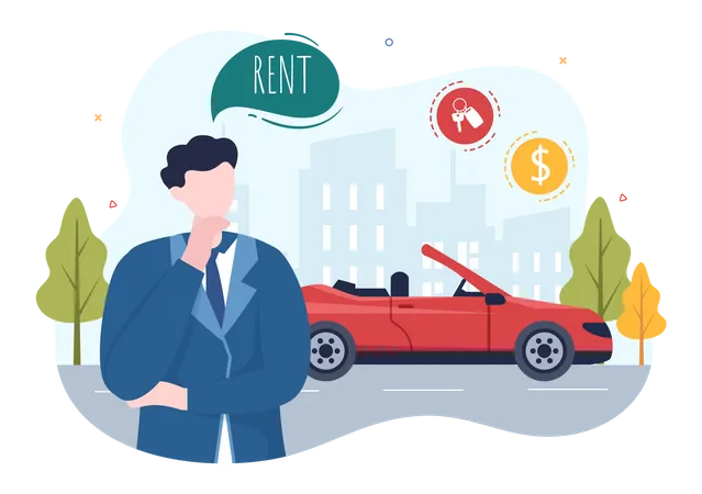 Man think of renting a car on rent  Illustration