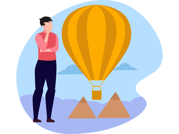 Man thinking about Air balloon  Illustration
