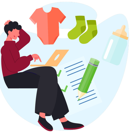 Man  thinking about baby cloths  Illustration