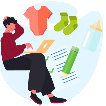 Man  thinking about baby cloths  Illustration