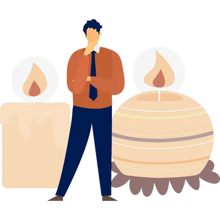 Man thinking about burning candles  Illustration