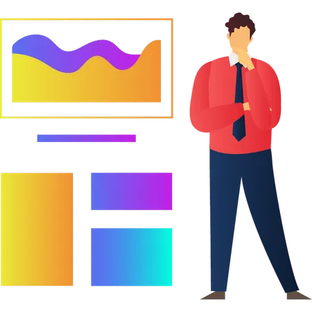 Man thinking about business finance chart  Illustration