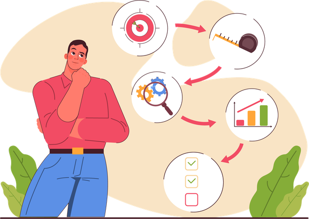 Man thinking about business optimization  Illustration