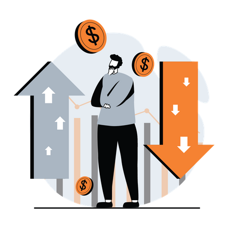 Man thinking about buy and sell in stock market  Illustration