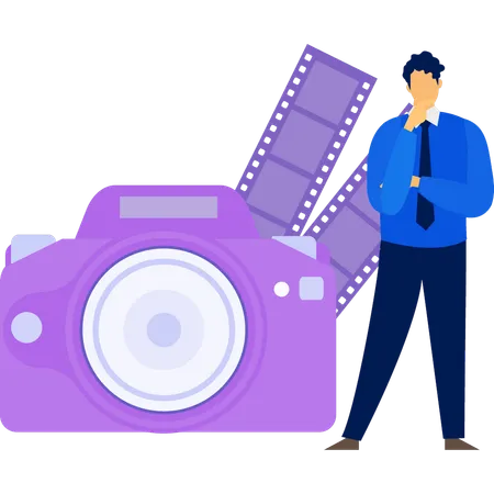 Boy Is Thinking About Camera Reels Illustration