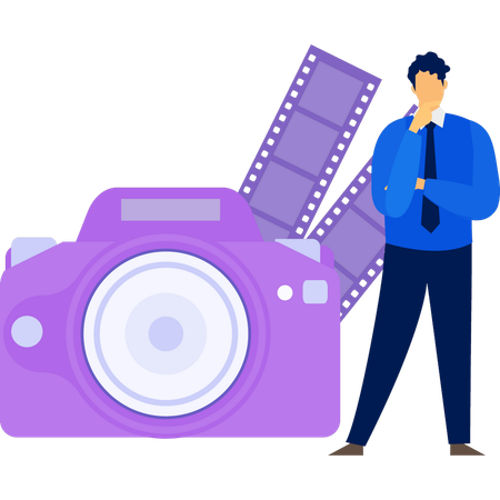 Man thinking about camera reels  Illustration