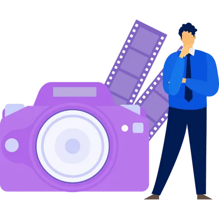 Man thinking about camera reels  Illustration