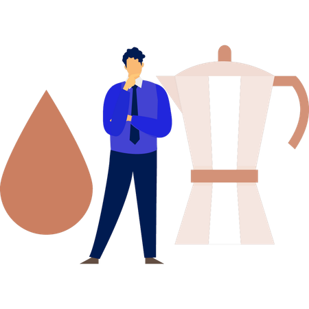 Man thinking about coffee drop  Illustration