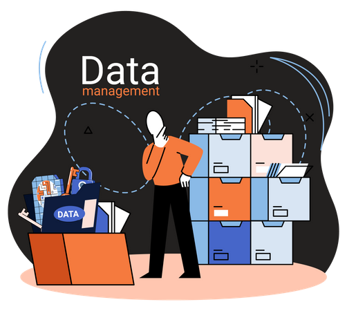 Man thinking about data management  Illustration