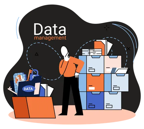 Man thinking about data management  Illustration