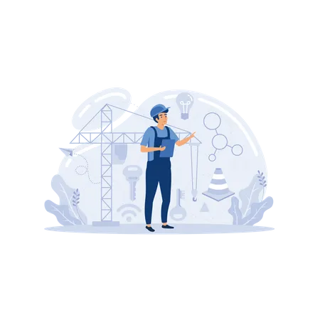 Man thinking about engineering works Illustration