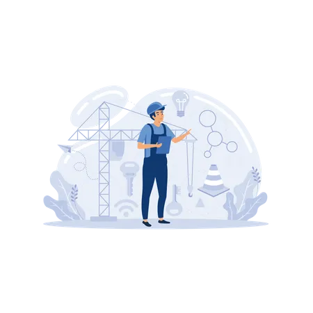 Man thinking about engineering works  Illustration