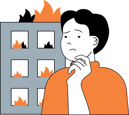 Man thinking about fire building  Illustration
