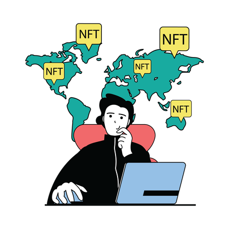Man thinking about global nft  Illustration
