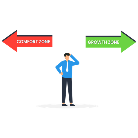 Man thinking about growth zone and comfort zone  Illustration