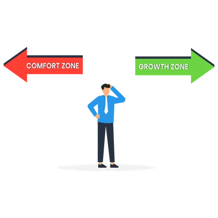 Man thinking about growth zone and comfort zone  Illustration