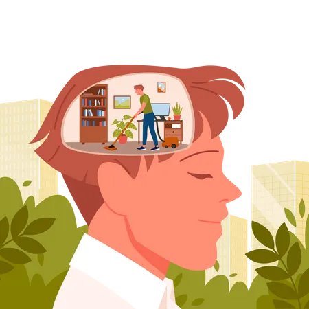 Man thinking about house cleaning chores  Illustration