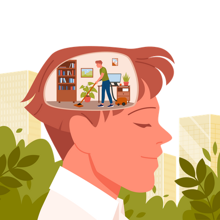 Man thinking about house cleaning chores  Illustration