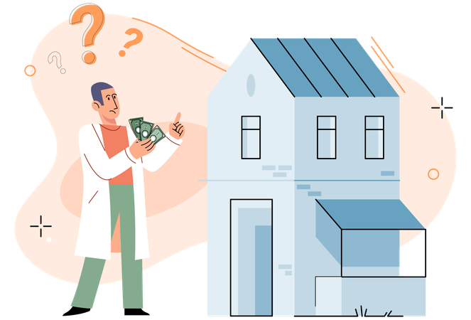 Man thinking about house rent  Illustration