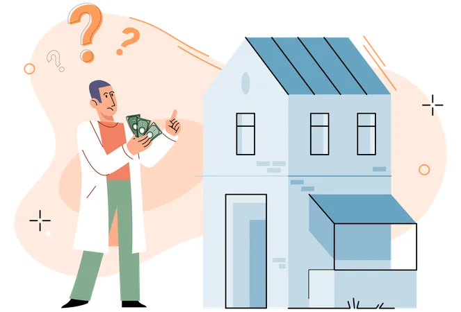 Man thinking about house rent  Illustration