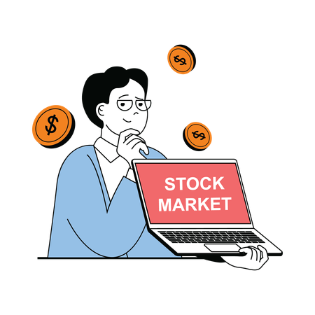 Man thinking about investment in stock market  Illustration