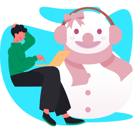 かわいい雪だるまを考えている男性  イラスト