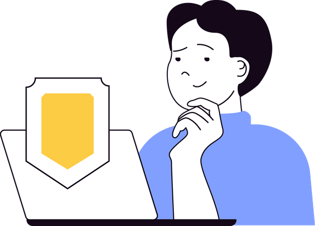 Man thinking about laptop security  Illustration