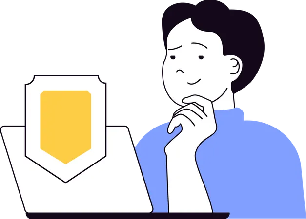 Man thinking about laptop security  Illustration