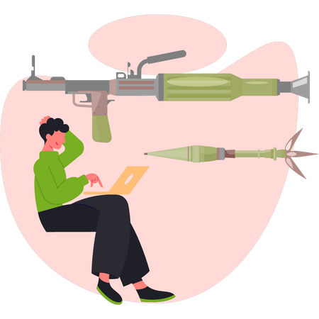 Man  thinking about machine gun  Illustration