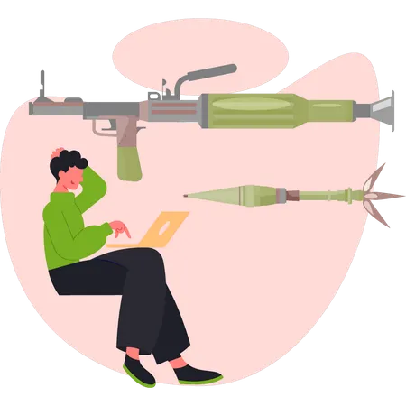 Man  thinking about machine gun  Illustration